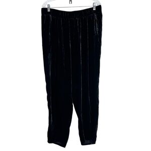 EILEEN FISHER Black Silk Blend Crushed Velvet Taper Leg Elastic Waist Pants